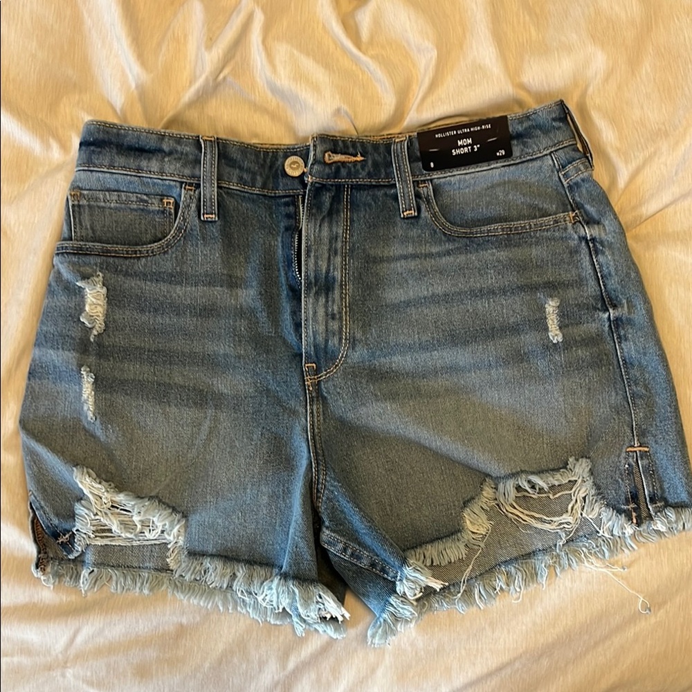 Hollister Blue Distressed Jean Shorts High-Waisted